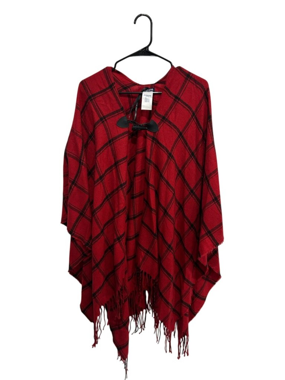 Chaps One Size Red Black Plaid Fringe Poncho Toggle Grungecore Heritage Style